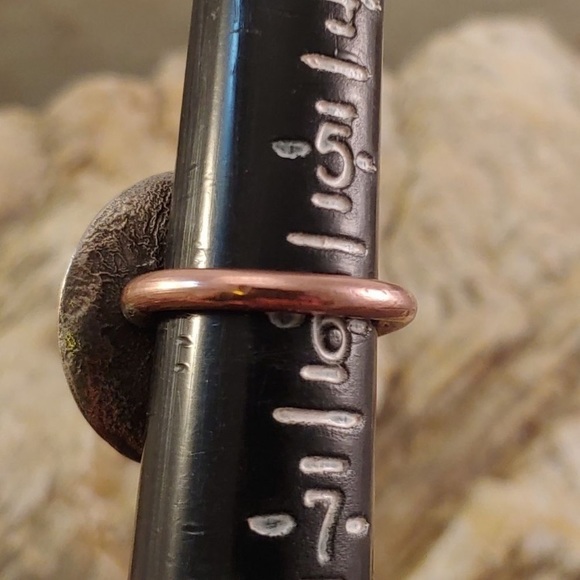 Brass beaded copper concave saucer ring w/ reticulated textured silver. - Picture 5 of 5